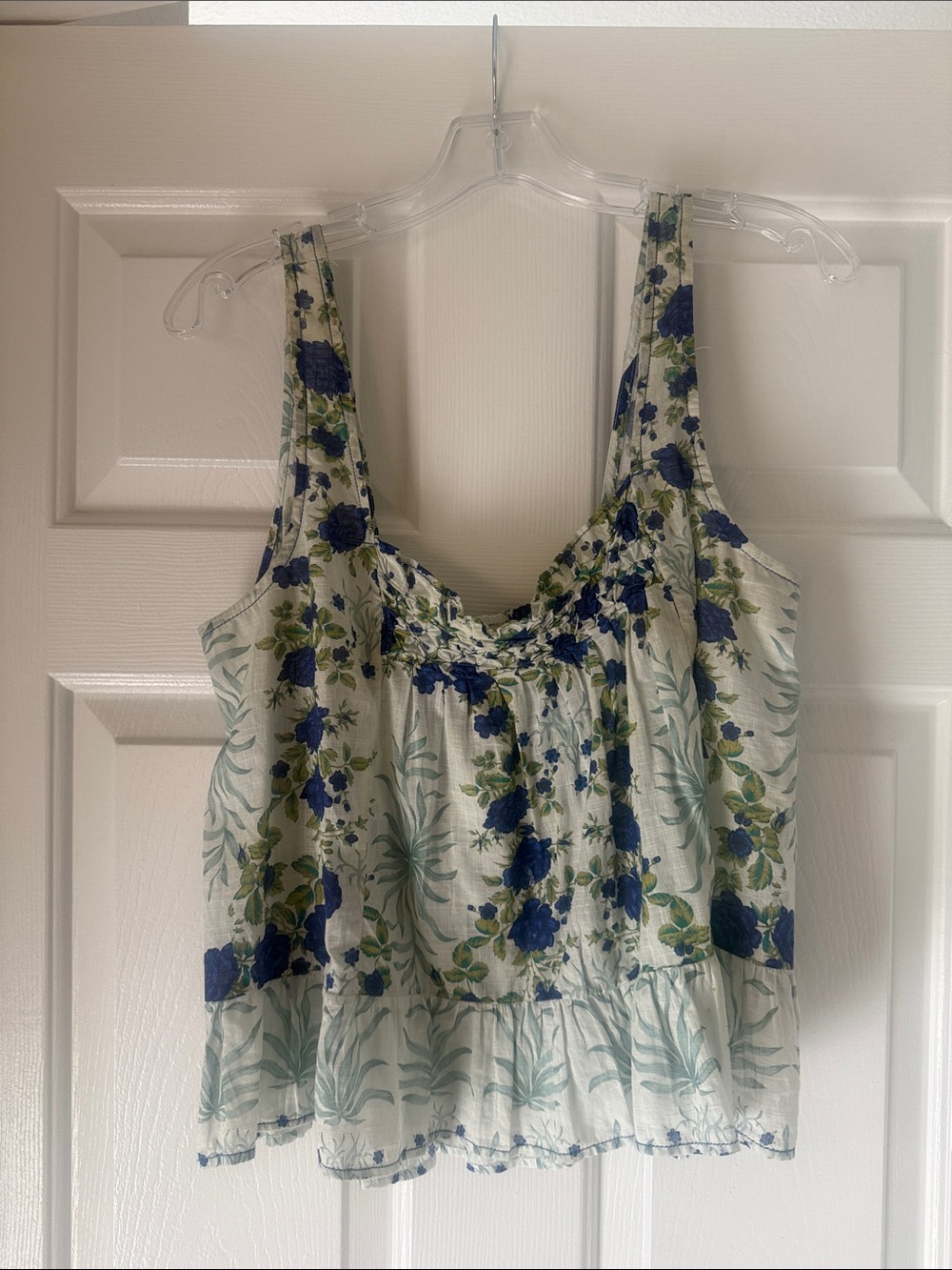 Maeve White Floral Camisole with Blue and Green Print